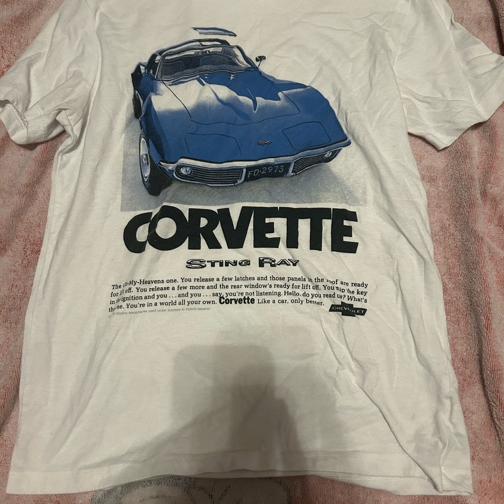 White T-Shirt with Blue Graphic